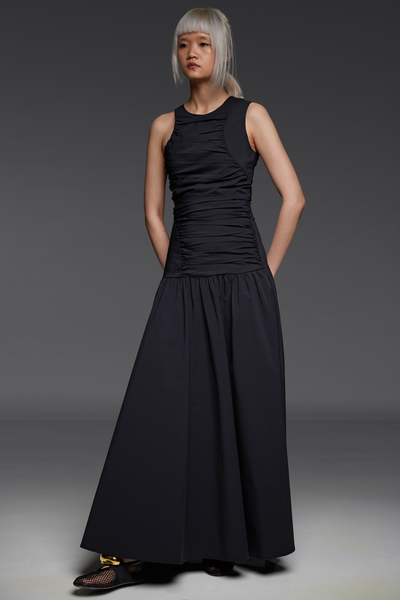 Black Dropped Waist Long Dress