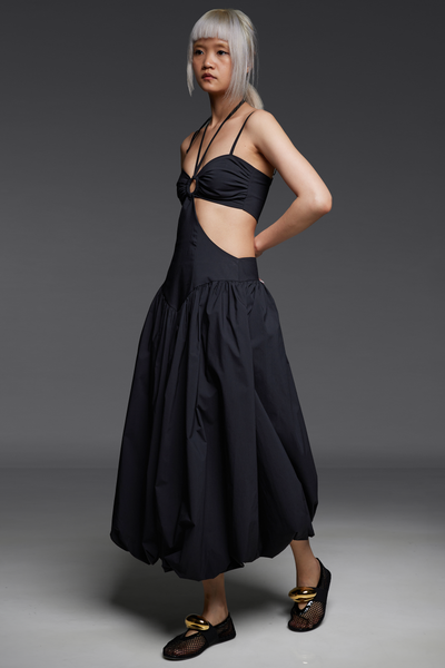 Black Four-Strap Cut-Out Bubble Dress