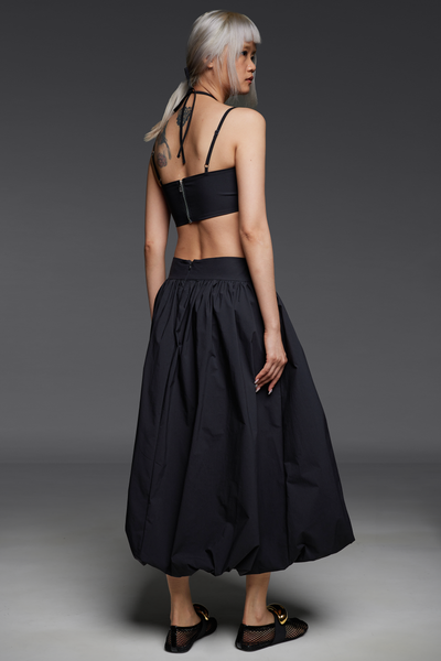 Black Four-Strap Cut-Out Bubble Dress