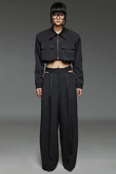 Black Jacket and Cut-Out Trouser Match Set