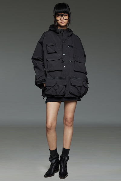 Black Multi-Pocket Utility Parka