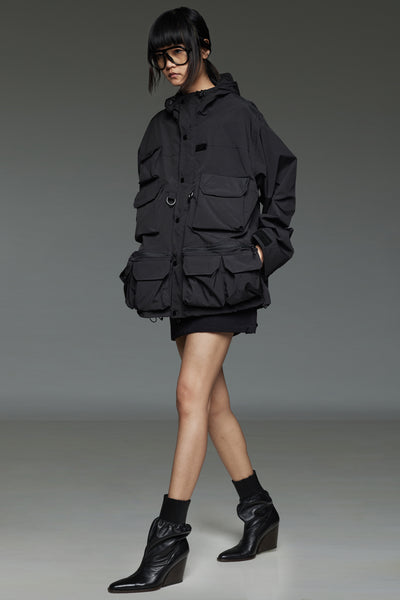 Black Multi-Pocket Utility Parka