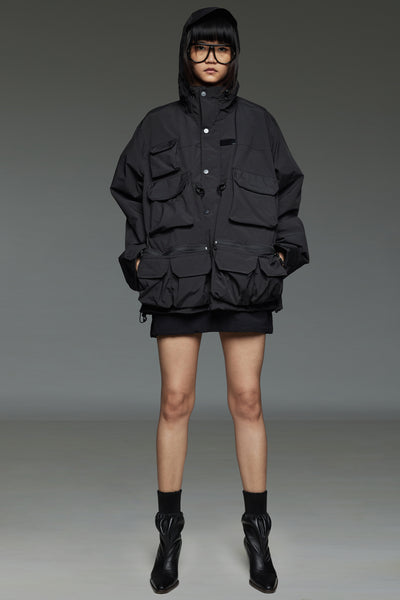 Black Multi-Pocket Utility Parka