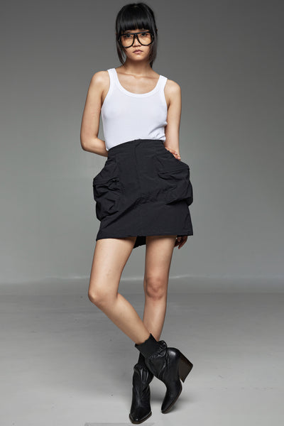 Black Utility Two-Pocket Mini Skirt