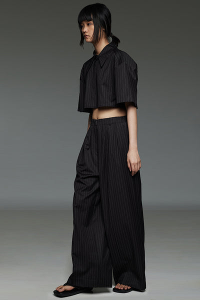 Black Pinstriped Boxy Cropped Top and Trouser Set