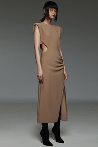Beaver Brown Padded Cut-Out Dress