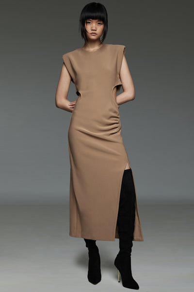 Beaver Brown Padded Cut-Out Dress