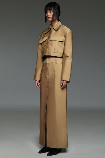 Golden Brown Cropped Jacket and Skirt Match Set