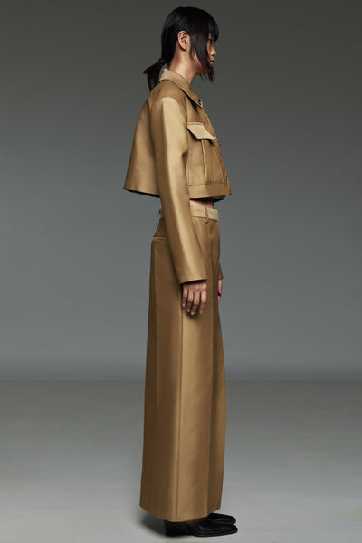 Golden Brown Cropped Jacket and Skirt Match Set