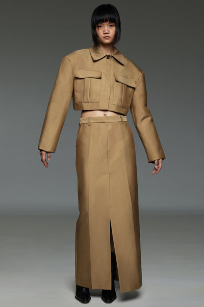 Golden Brown Cropped Jacket and Skirt Match Set