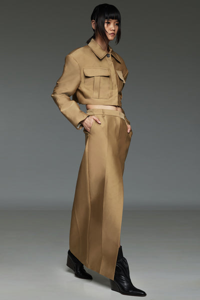 Golden Brown Cropped Jacket and Skirt Match Set