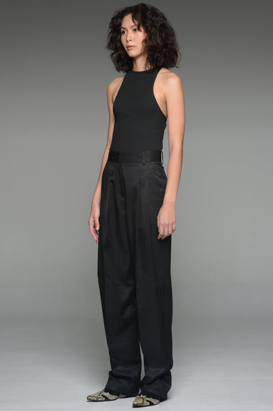 Black Double Pleat Tapered Trousers