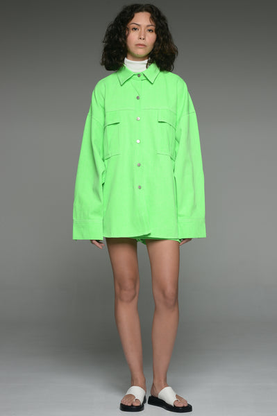Bright Green Twill Shirt and Shorts Match Set