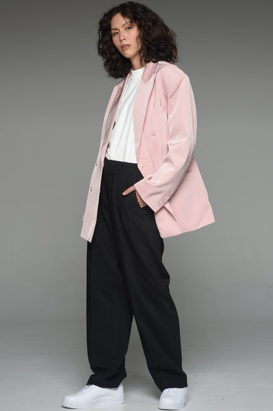 Blush Pink Wide Lapel Double Breasted Blazer