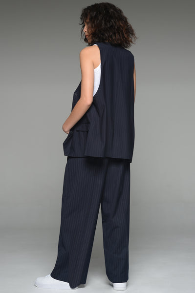 Navy Blue Pinstriped Vest and Trouser Match Set