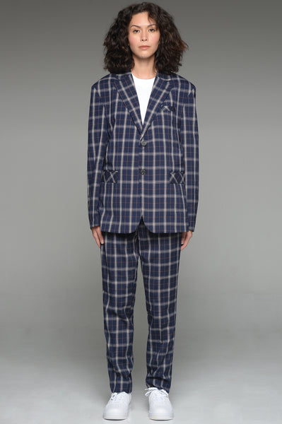 Navy Blue Tattersall Check Suit Set