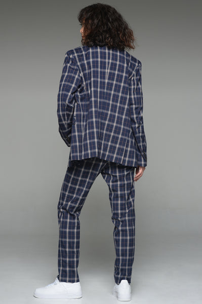 Navy Blue Tattersall Check Suit Set