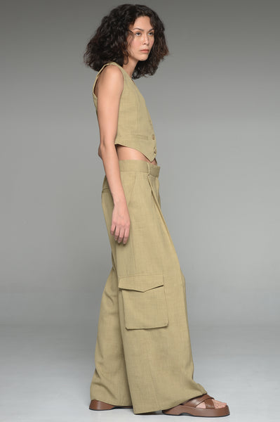 Khaki Vest and Cargo Trouser Match Set