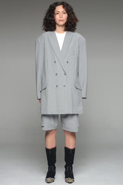 Gray Pinstriped Blazer and Shorts Match Set