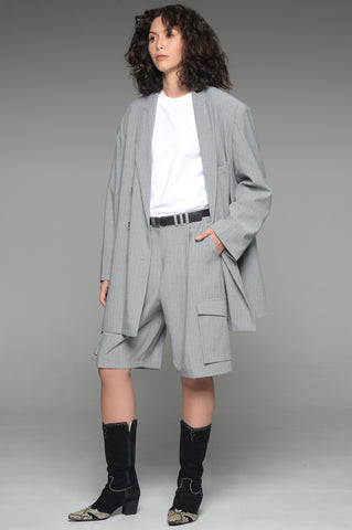 Gray Pinstriped Blazer and Shorts Match Set