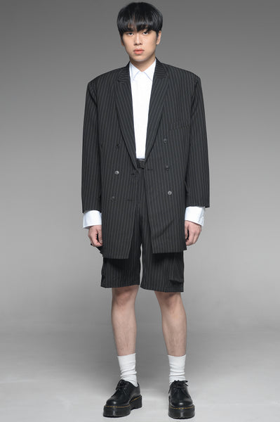 Black Pinstriped Blazer and Shorts Set