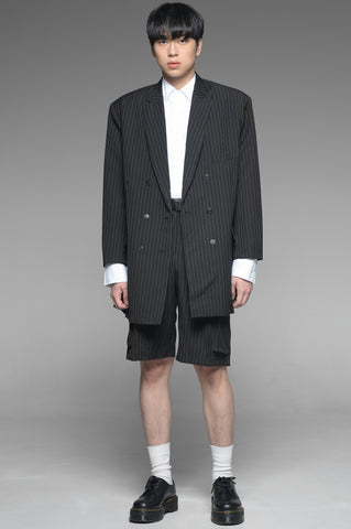 Black Pinstriped Blazer and Shorts Match Set