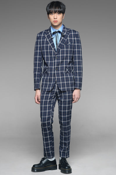 Navy Blue Tattersall Check Suit Set