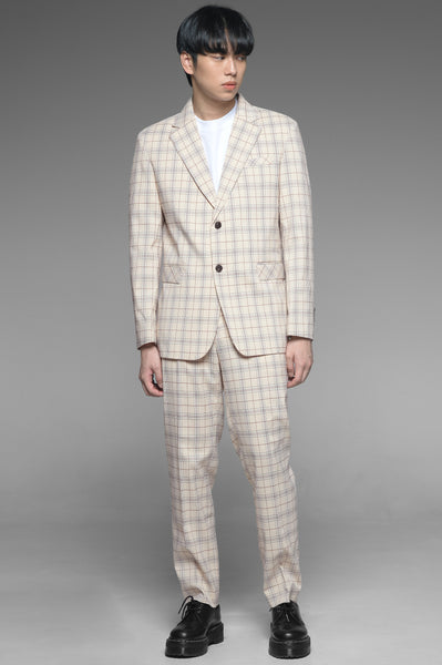 Beige Tattersall Check Suit Set