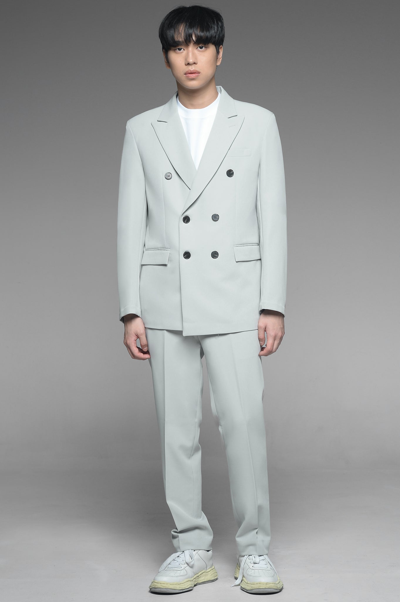Gray Green Double Breasted Suit Set