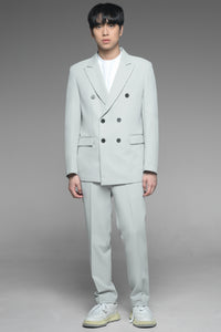 Gray Green Double Breasted Suit Set