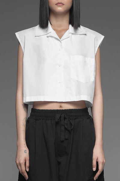 White Cropped Cap Sleeved Shirt
