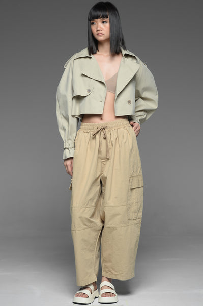 Beige Cropped Trench Jacket