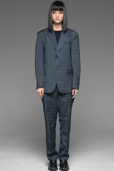 Gray Blue Checkered Suit Set
