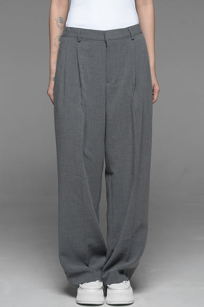 Gray Front Pleat Elasticized Trousers