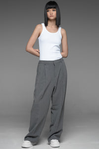 Gray Front Pleat Elasticized Trousers