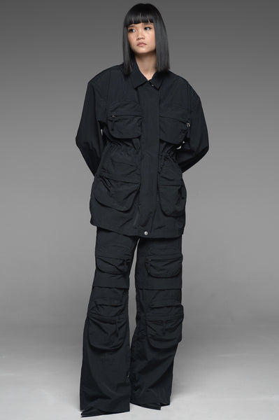 Black Four-Pocket Jacket and Trouser Match Set