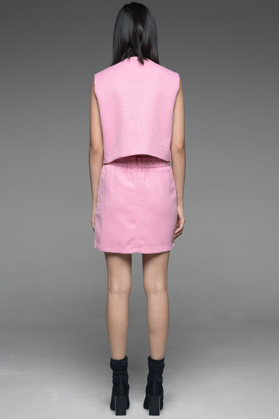 Orchid Pink Sleeveless Tweed Top and Skirt Match Set