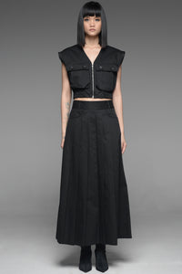Black Utility Vest and Pleated Skirt Match Set
