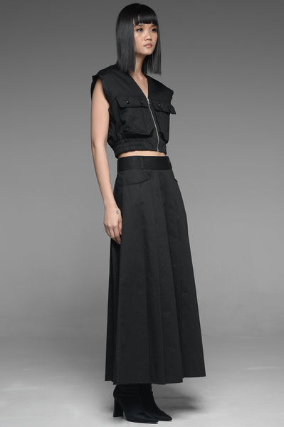 Black Utility Vest and Pleated Skirt Match Set