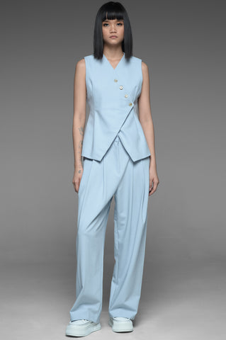 Uranian Blue Asymmetric-Button Vest and Trouser Match Set