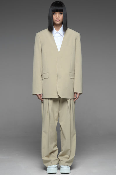 Khaki Lapelless Suit Set