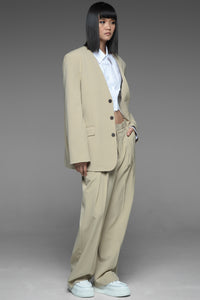 Khaki Lapelless Suit Set