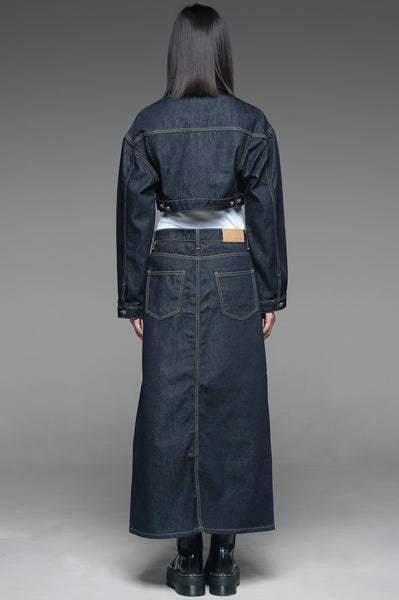Dark Indigo Denim Cropped Jacket and Skirt Match Set
