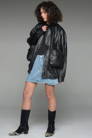 Black Leather Multi-Pocket Jacket