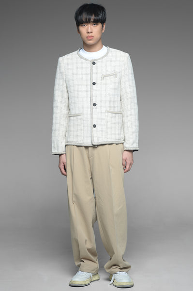 Beige Windowpane Check Tweed Jacket