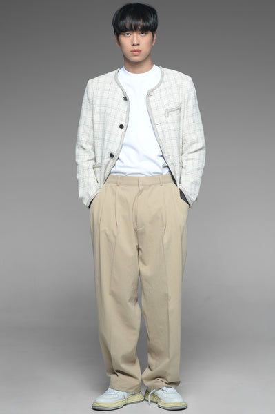 Beige Windowpane Check Tweed Jacket