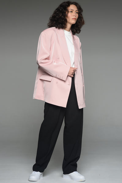 Blush Pink Wide Lapel Double Breasted Blazer