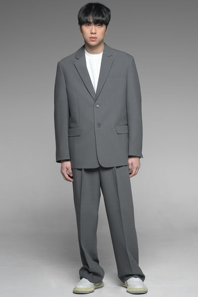 Gray Boxy Single Breasted Suit Set