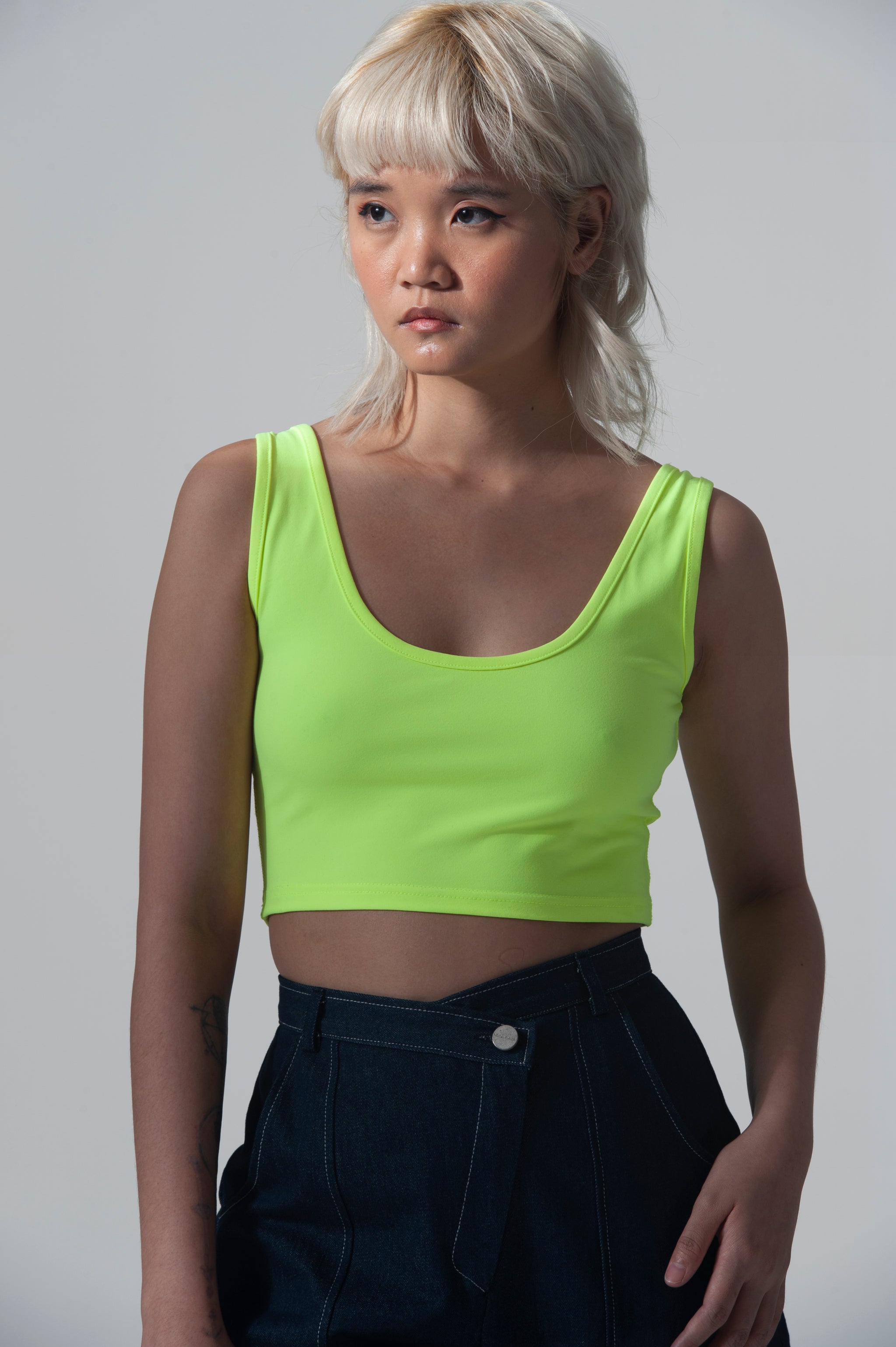 neon green extreme crop top