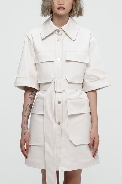 beige utility dress Beige Utility Mini Dress - Button-Up Mini Dress - Overall Dress